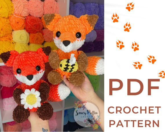 Finn the Fox Crochet Pattern + No Sew Bee & Flower