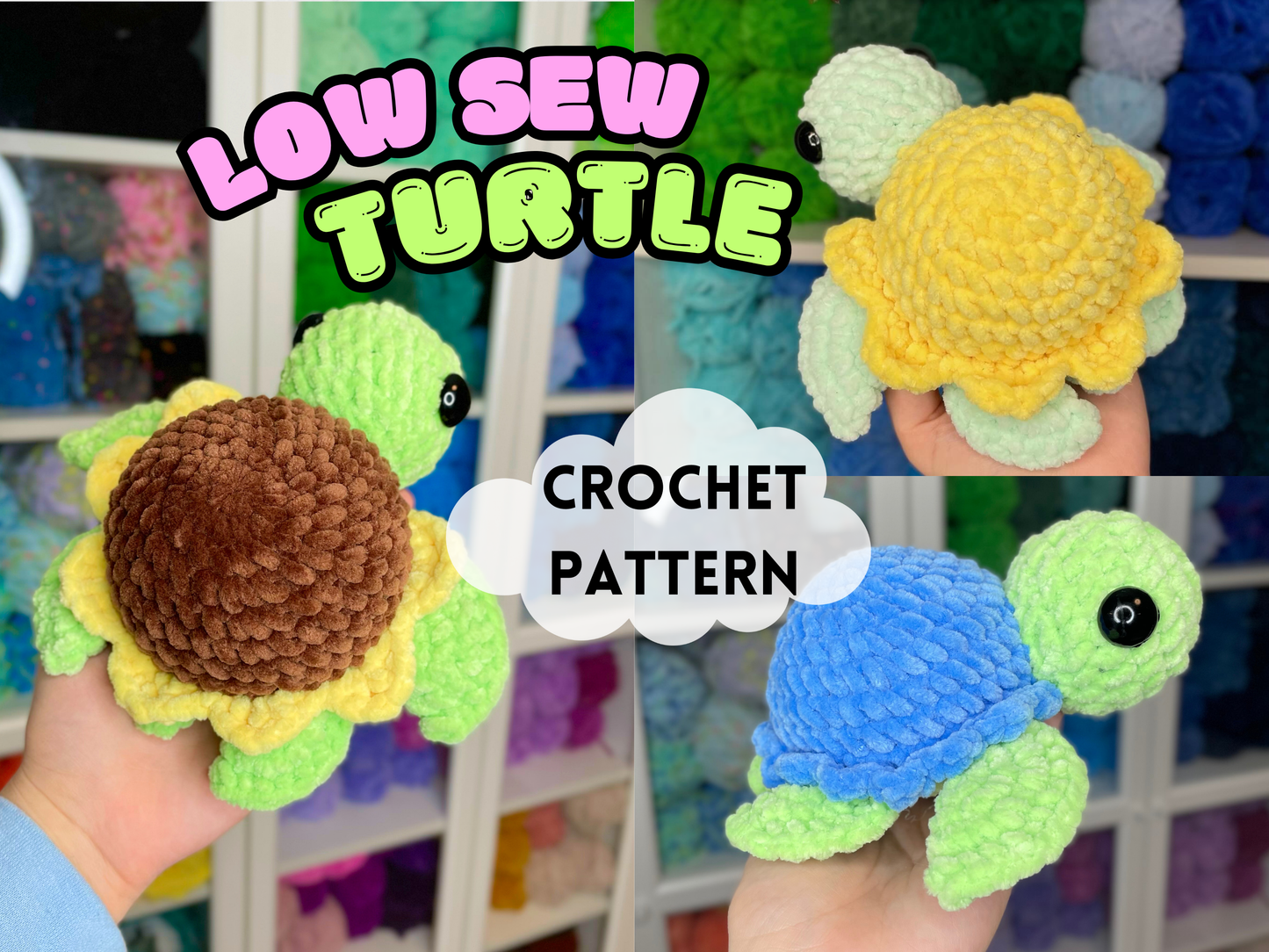 LOW-SEW Tiny Twinkie the Turtle Crochet Pattern (TWO shell options!)