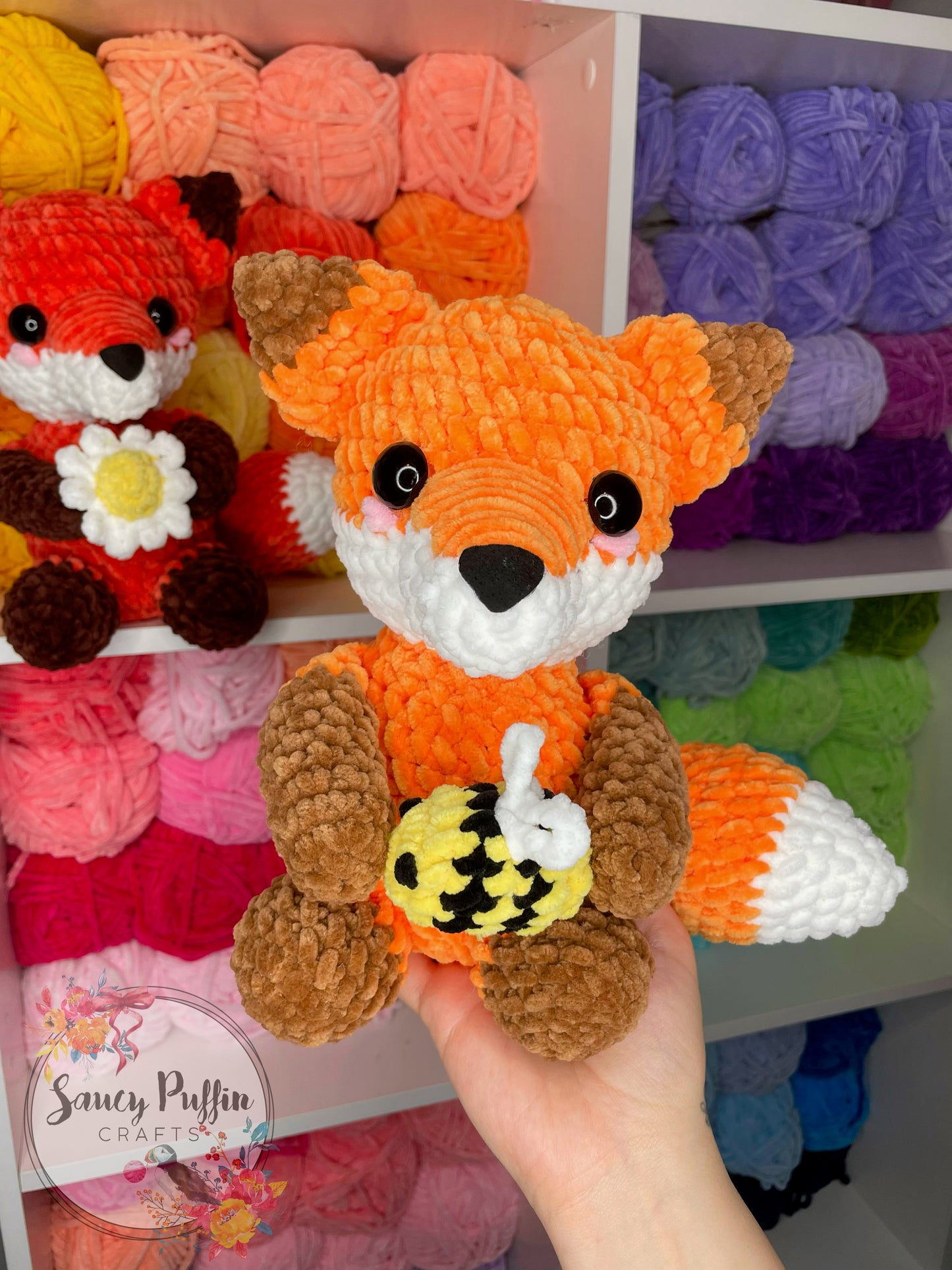 Finn the Fox Crochet Pattern + No Sew Bee & Flower