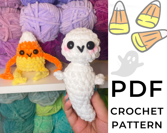 No Sew Spooky Duo - Candy Corn & Ghost Crochet Patterns – Saucy Puffin ...